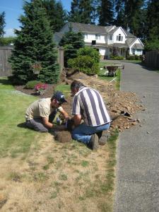 the Rocklin Sprinkler Repair team installs a new irrigation line